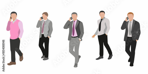 Diverse group of businessmen talking on phones illustrated in a minimalist style