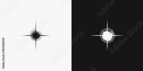 Yin and yang inspired abstract image with starbursts on opposite sides