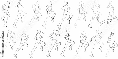 Collection of dynamic figure drawing sketches depicting running and jumping poses