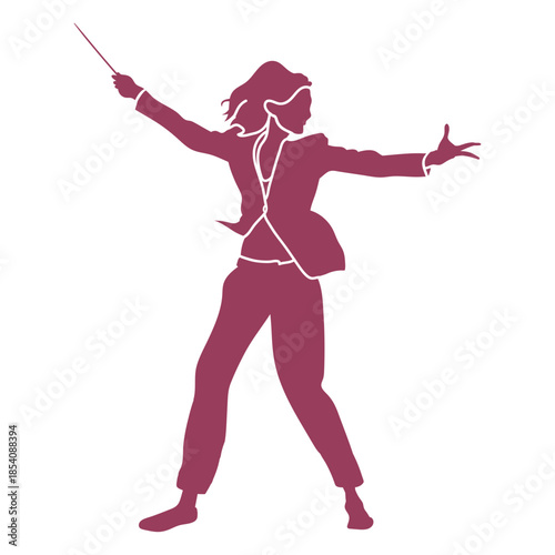 Woman orchestra conductor red