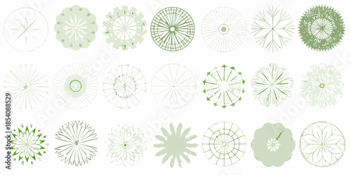 A collection of various green tree top views in a grid arrangement