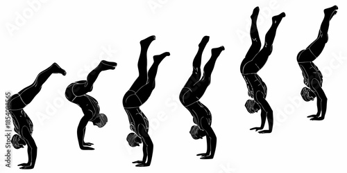 A sequence depicting a person performing a handstand and backbend progression