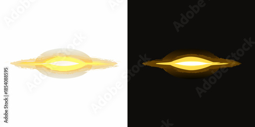 A visual comparison of a bright glowing object against white and black backgrounds