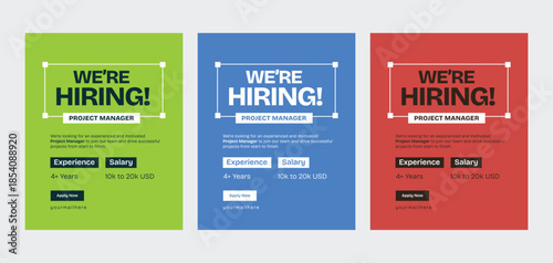 We are Hiring Project Manager Job Vacancy Poster Template, Social media Hiring template
