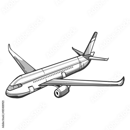 Angled view passenger airplane outline