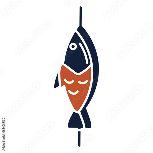 Blue red duotone skewered fish icon flat
