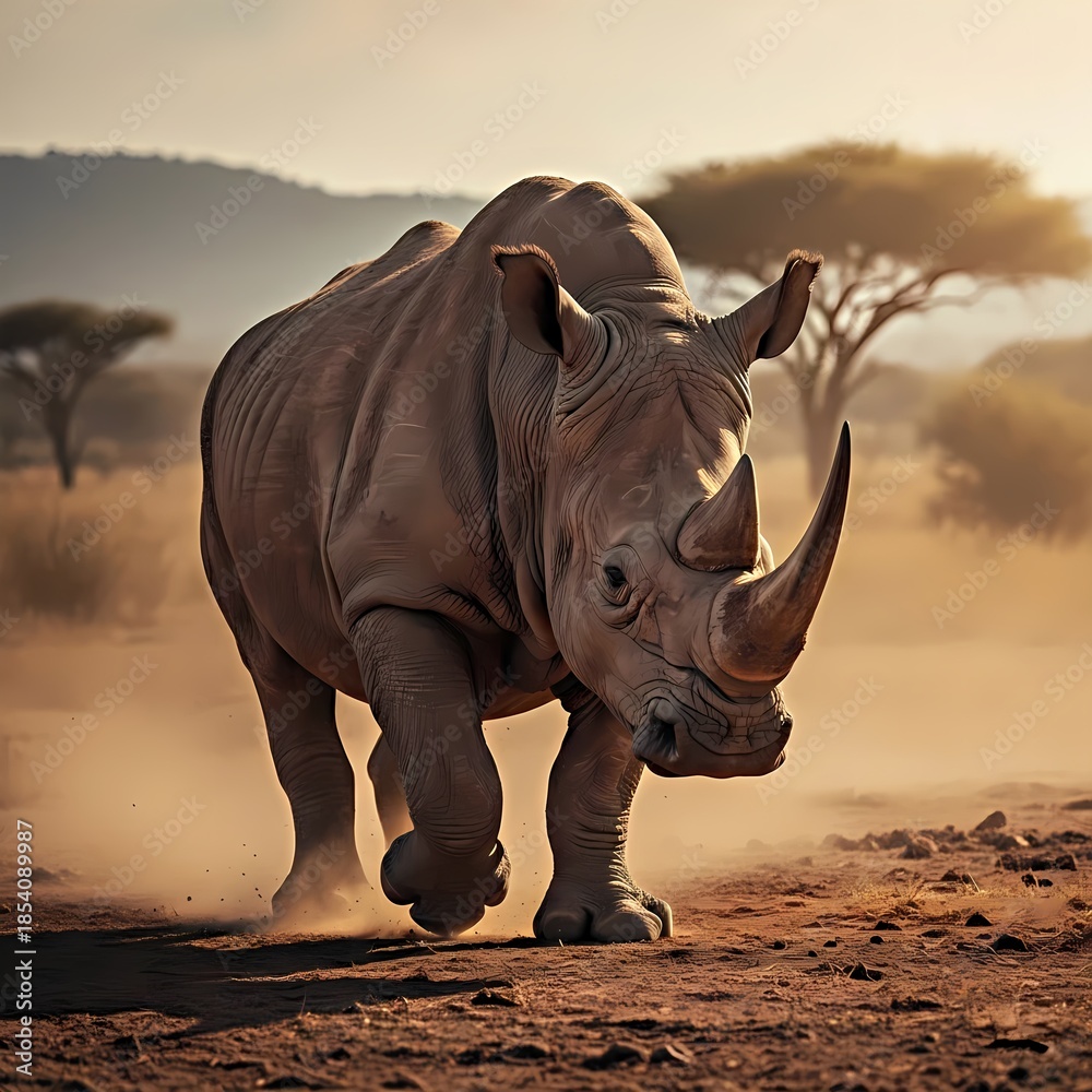 Fototapeta premium rhino at sunset