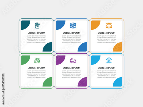 vector illustration infographic design template with 6 steps. Template for process, presentations, layout, banner, brochure.