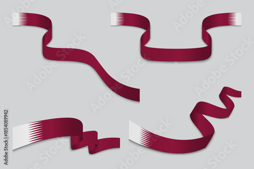 Qatar National Flag Ribbon with Maroon and White Colors on grey Background