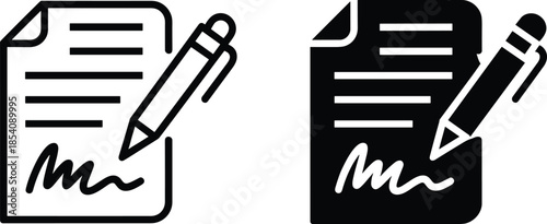 Document, contract, agreement, signature, pen, writing, form, paperwork, file, editable, icon, outline, solid, black, white, vector, illustration, business, office, legal, approval,