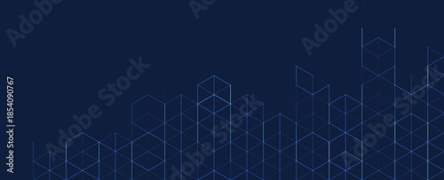 Abstract geometric background with isometric. Digital cube isometric on blue background.
