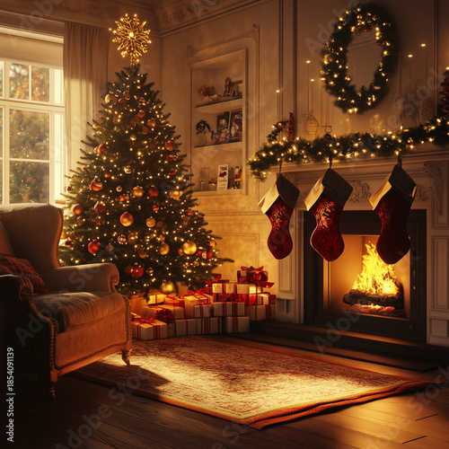 A Warm and Timeless European Christmas at Cozy Home with Soft Sofa and Christmas Decorations