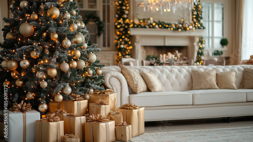 A Warm and Timeless European Christmas at Cozy Home with Soft Sofa and Christmas Decorations