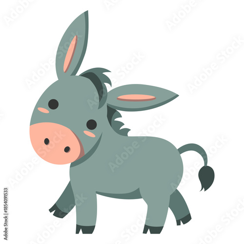 Cute donkey walking semi-flat