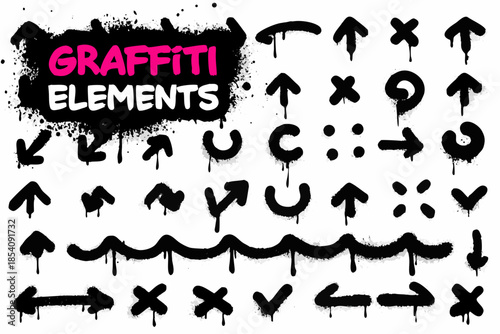 A collection of spray paint graffiti elements and artistic design components
