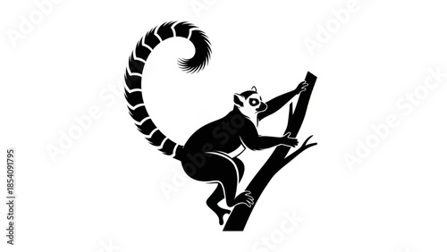 Black Lemur Silhouette Vector Showing Sitting Tail Up Jumping and Climbing Tree Poses