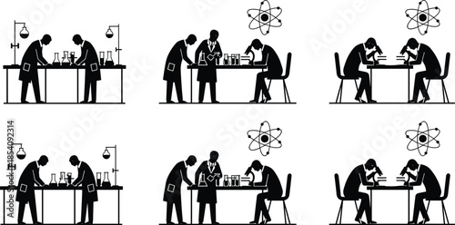 Scientific research laboratory teamwork, scientists conducting experiments, chemistry and physics education concept, innovation, discovery, analysis, testing, collaboration,