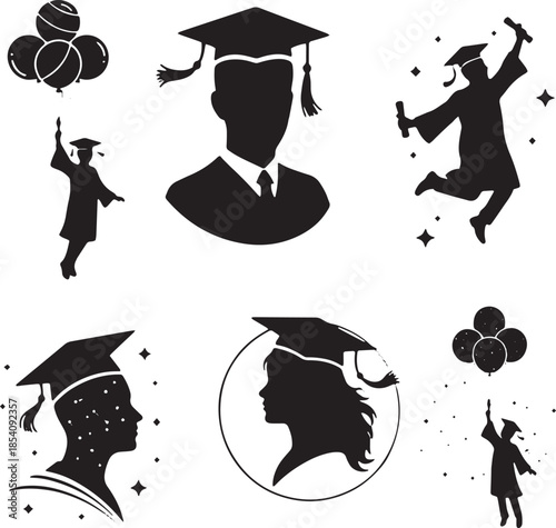 graduation silhouette illustration on white background 