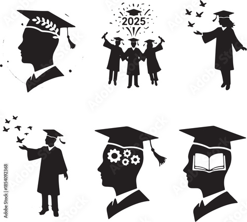 graduation silhouette illustration on white background 