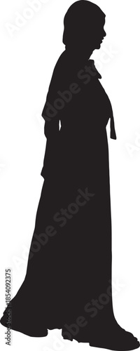 vector,side view of a silhouette of a woman walking with her head covered