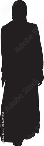 vector,back view of a silhouette of a woman walking with her head covered