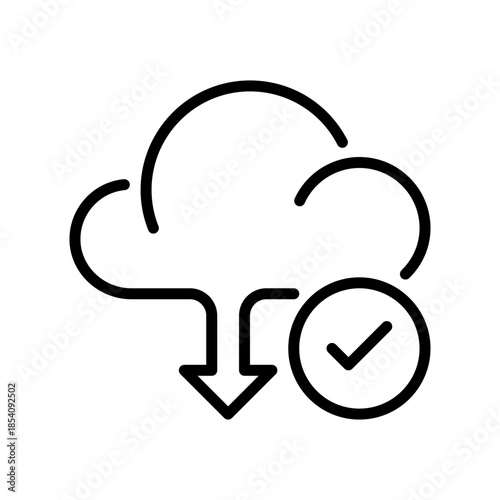 Check Upload Complete Line Icon, Outline Symbol for Cloud Backup, Server Sent, Publish Success, Media Share, and Online Storage. Vector Sign Icon.
