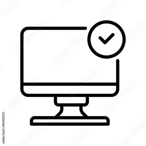 Check Monitor Screen Line Icon, Outline Symbol for Display Test, System Status, Software Update, Desktop Validation, and Diagnostic Pass. Vector Sign Icon.