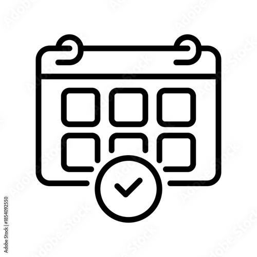 Check Calendar Event Line Icon, Outline Symbol for Date Confirmed, Meeting Set, Schedule Done, Time Booking, and Appointment Reminder. Vector Sign Icon.