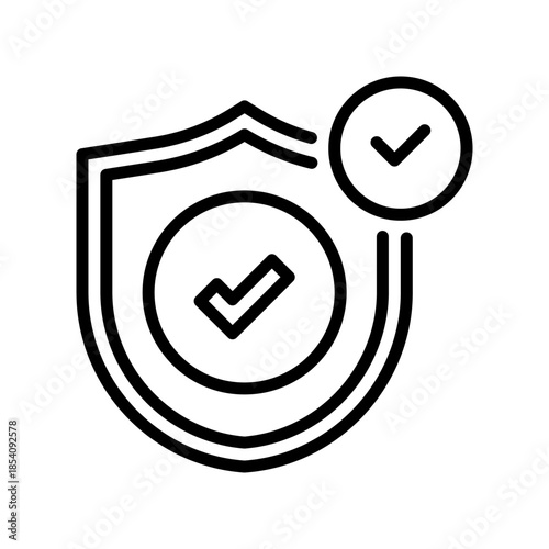 Shield Check Line Icon, Outline Symbol for System Protection, Antivirus Safe, Guarded Security, Defense Active, and Safety Protocol. Vector Sign Icon.