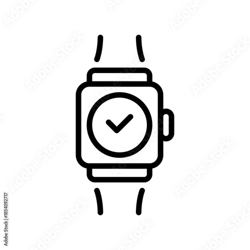 Check on Smartwatch Line Icon, Outline Symbol for Goal Reached, Fitness Tracked, Time Sync, Notification Clear, and Activity Done. Vector Sign Icon.