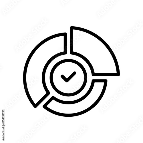 Check Pie Chart Line Icon, Outline Symbol for Analysis Complete, Data Verified, Statistics Valid, Goal Achieved, and Report Finalized. Vector Sign Icon.