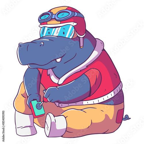 Gamer hippo cartoon