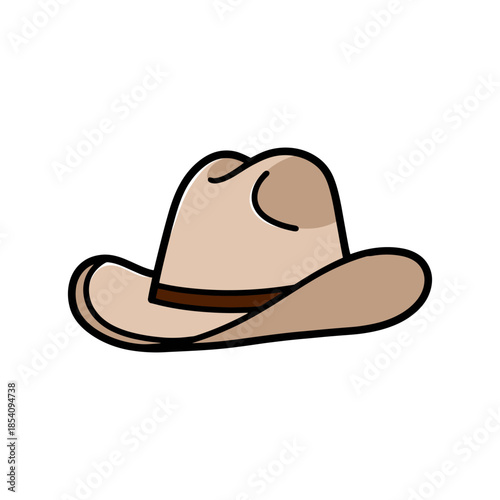 Cute cowboy hat cartoon illustration with simple outline style. Perfect for western themes, kids designs, stickers, t-shirt graphics, posters, education, and playful vector illustrations.