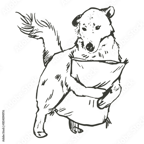 Hand drawn dog hugging pillow