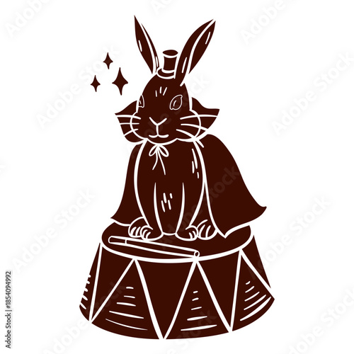 Cute rabbit magician on circus stand