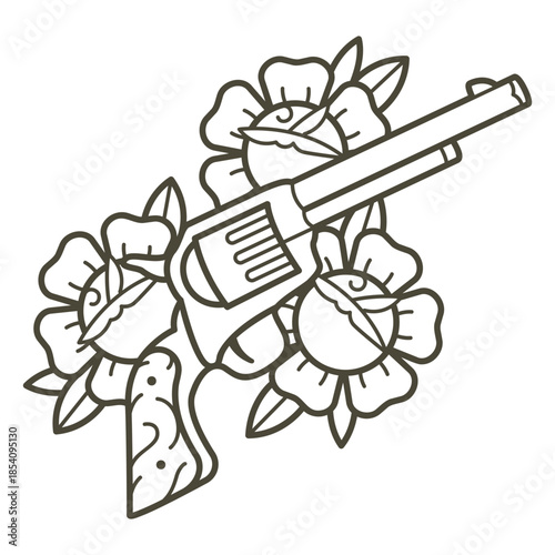 Wild west floral revolver design stroke
