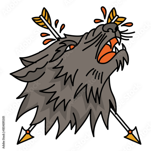 Werewolf and arrows tattoo style