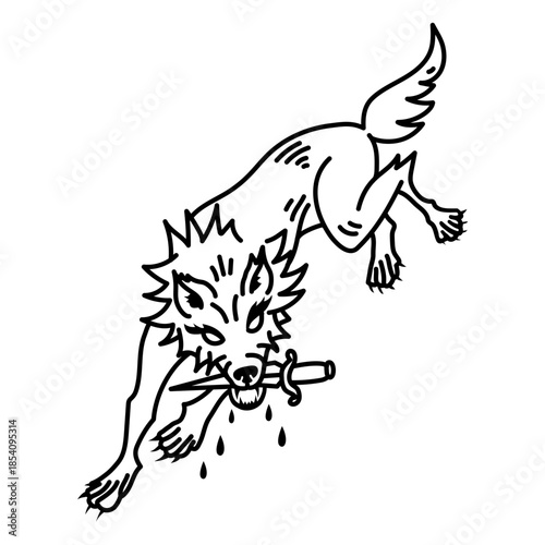 Werewolf holding a sword stroke