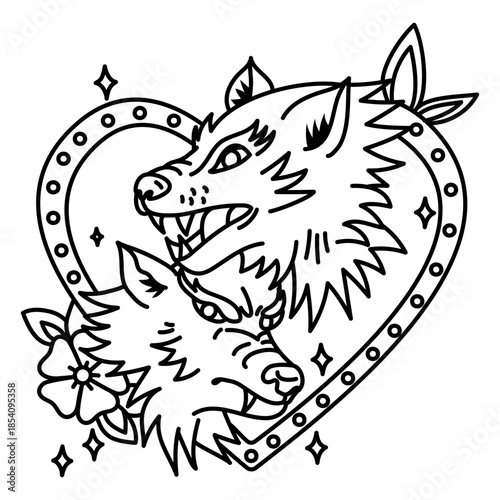 Wolves tattoo traditional stroke heart