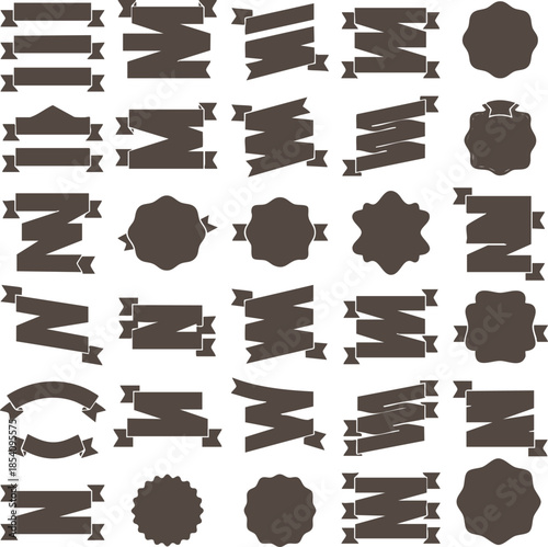 Vintage Ribbon Banner and Badge Shape Set Illustration, Retro Label Collection