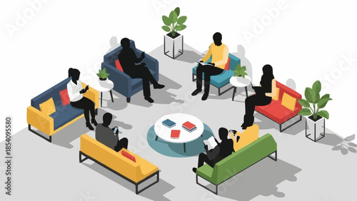 Group of People Sitting on Couches.
