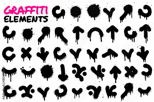 A collection of dripping black graffiti elements and stylized letterforms