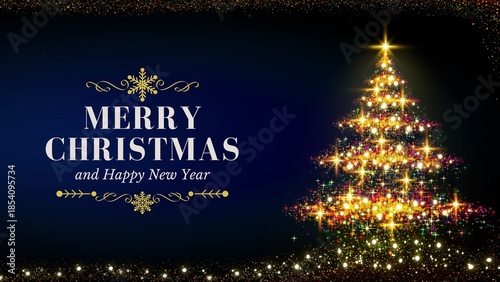 Dark Blue and Yellow Elegant Ornamental Christmas Greeting Facebook Cover - 1