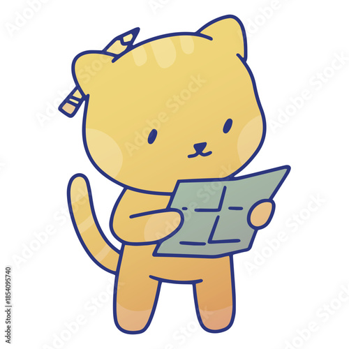 Cute cat reading with pencil on its ear