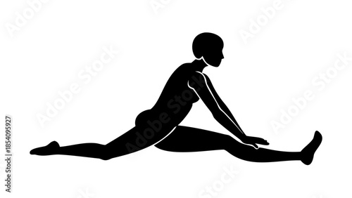 Silhouette of a seated person reaching forward to stretch legs, flexibility and recovery wellness concept.
