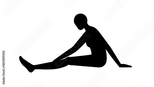 Silhouette of a seated person reaching forward to stretch legs, flexibility and recovery wellness concept.
