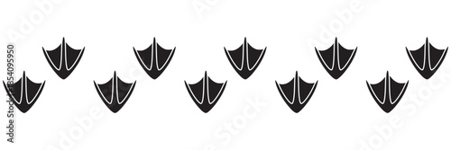 Duck and goose bird footprint silhouettes, diagonal animal tracks vector illustration.