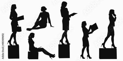 Silhouettes of women in various poses showcasing modern and stylish business attire