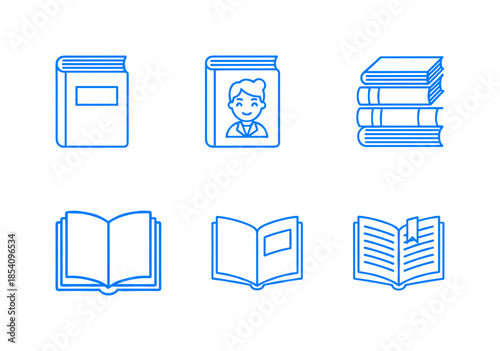 Educational Book and Reading Material Line Icons Set Vector Illustration of Textbooks and Open Books for Library and School