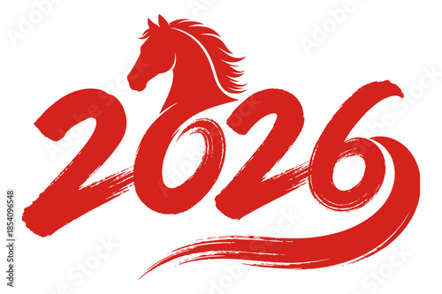 Artistic 2026 Year of the Horse Calligraphy Vector Illustration for Chinese Lunar New Year Branding and Cultural Celebration